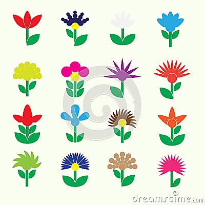 Colorful simple retro small flowers set of icons eps10 Vector Illustration