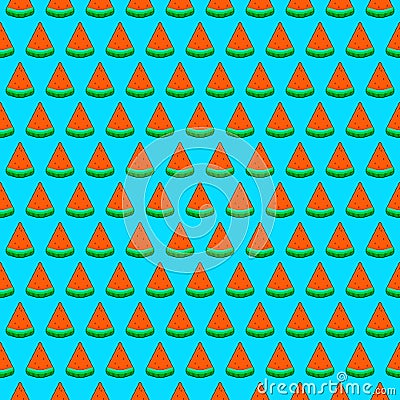 Simple vector pixel art seamless pattern of cartoon triangular slice of watermelon with pits Vector Illustration