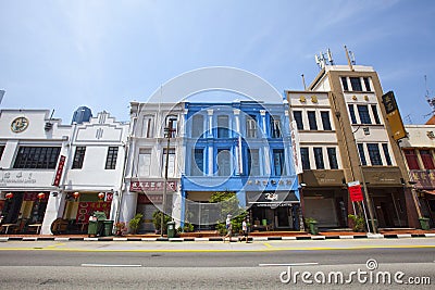 Colorful Singapore traditional houses in Chinatown Editorial Stock Photo