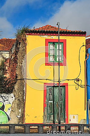 Colorful, single, family house, on shorline of main canal Stock Photo