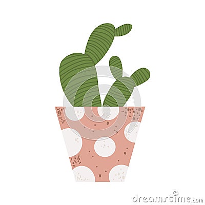 Colorful single houseplants in pot. Vector illustrations of Indoor cactus in flowerpot. Indoor plant in pot in flat cartoon style. Vector Illustration
