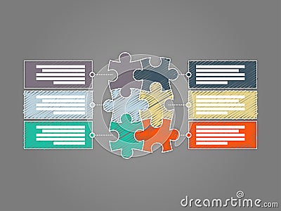 Colorful six piece puzzle presentation infographic template Vector Illustration