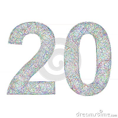 Colorful sketch anniversary design - number 20 Vector Illustration