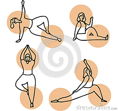 Colorful sketch of a hand drawing yoga girls pattern on a white background drawing eps Flat vector Vector Illustration
