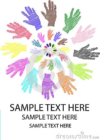 Colorful sketch of hand in round pattern Vector Illustration