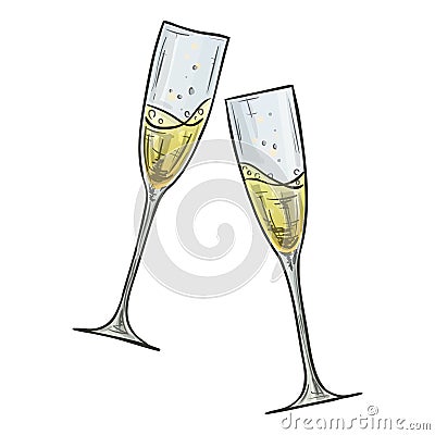 Colorful sketch of two glasses of champagne Vector Illustration