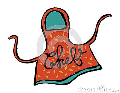 Colorful sketched cooking apron with lettering - Shef. Hand-drawn doodle icon. Grunge drawing. Vector vintage illustration Vector Illustration