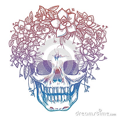 Colorful skull and flower headdress Vector Illustration