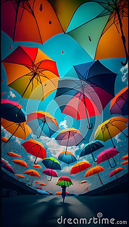 Colorful Sky Umbrellas Editorial Stock Photo