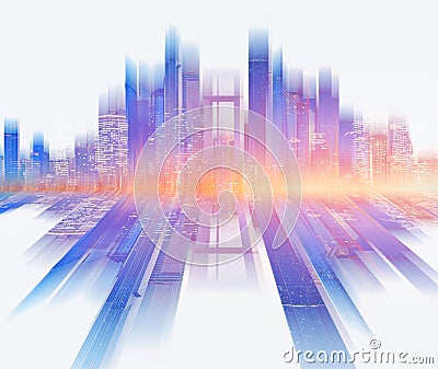 Colorful skyscraper building city skyline, on white background. Abstract city background Stock Photo