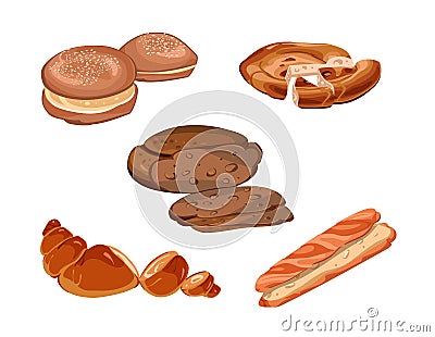 Colorful Sliced Fresh Baking Products Collection Vector Illustration