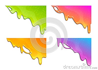 Colorful slimy dribbles. Slime drops on the corner, web banner template. Vector Illustration