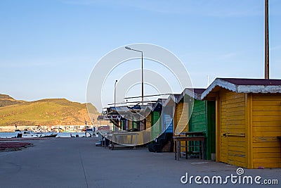 Colorful huts on the beach in the early morning Editorial Stock Photo