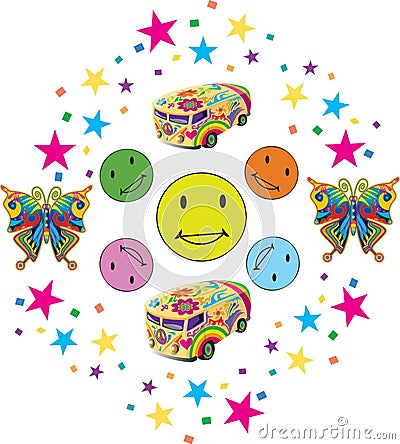 Colorful Smiles with Confettii and Toys Vector Illustration