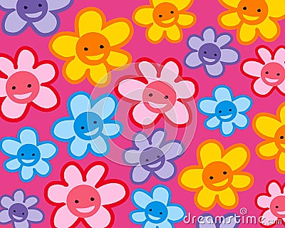 Colorful smiling flowers pattern Stock Photo