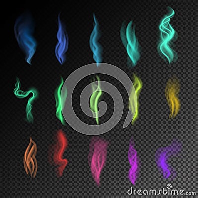 Colorful smoke on black background . abstract realistic rainbow smoke set. 3d illustration. vector. created with Vector Illustration