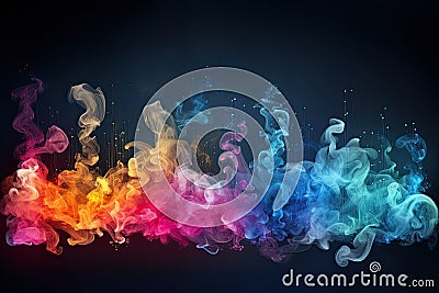 Colorful smoke on dark background. Abstract background. 3D rendering, large amount of smoke is taken with many options available Stock Photo