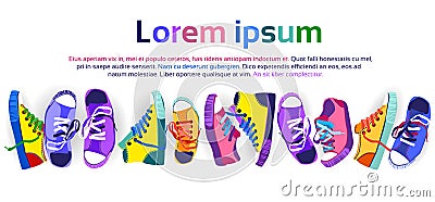 Colorful Sneakers Training Sport Shoes Set Collection Banner With Copy Space Vector Illustration