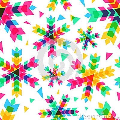 Colorful snowflakes, vector seamless pattern. New Year or Christ Vector Illustration