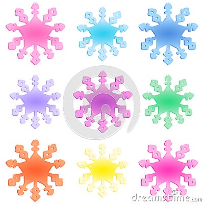 Colorful snowflakes. Vector illustration set. Vector Illustration