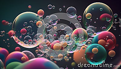 Colorful soap bubbles on a dark background. 3d illustration. Cartoon Illustration