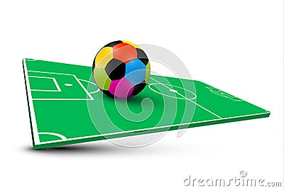 Colorful Soccer Ball on Abstract Empty Football Field Vector Illustration