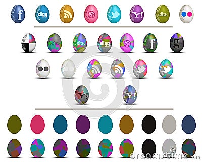 Colorful social media Easter eggs icon set isolated on white Editorial Stock Photo