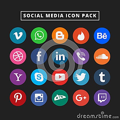 Colorful social media icon set. Flat vector design icon for web. Amazing illustration. Vector Illustration