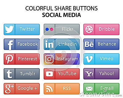 Colorful social media share web buttons Vector Illustration
