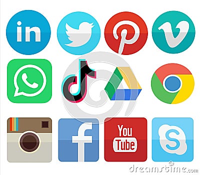 Colorful Social Media and web Icons Editorial Stock Photo