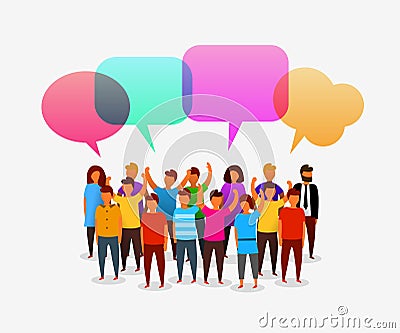 Colorful social network people with speech bubbles.Business social networking and communication concept. Vector Illustration