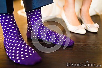 Colorful socks of groom Stock Photo