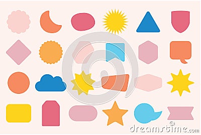 Colorful solid and isolated random shapes empty sticker and labels icons set on pink Vector Illustration