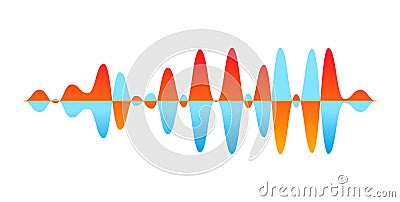 Colorful sound wave design, overlapping audio frequency lines. Vibrant orange and blue soundwaves. Sound, audio, and Vector Illustration