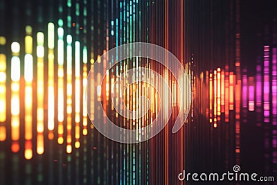 Colorful sound wave pattern representing audio frequency with vibrant hues and dynamic lines. Generative AI Stock Photo