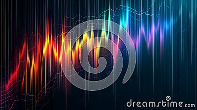 Vibrant sound waves display dynamic color patterns against a dark background illustrating audio frequency and rhythm Stock Photo