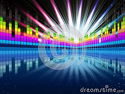 Colorful Soundwaves Background Shows Music Frequencies And Bright Beams. Stock Photo