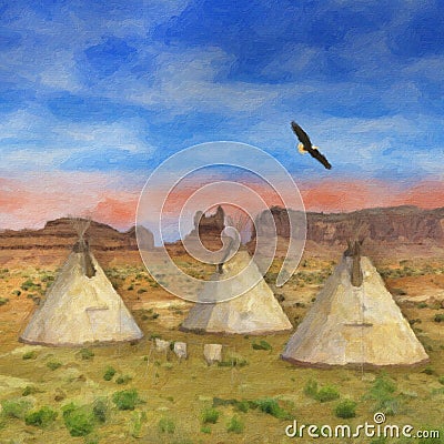 Colorful SouthWestern Native American painting illustration Stock Photo