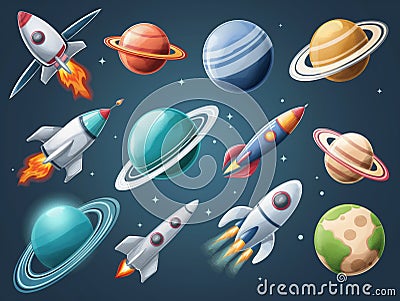 Colorful Space Adventure Set Stock Photo