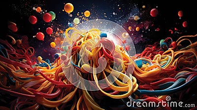 A colorful spaghetti mess concept, AI Stock Photo