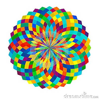 Colorful, spectrum colored abstract mandala, motif icon. Abstract circular, multicolor design element Vector Illustration