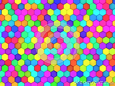 Colorful spectrum rainbow hexagon honeycomb geometrical background texture flat lay view from above Cartoon Illustration