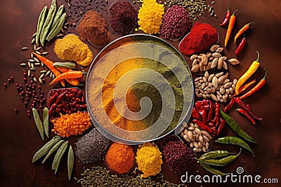 colorful spice mixtures arranged in a circle Stock Photo