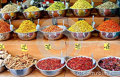 Colorful spices herbs, Mahane Yehuda market, Jerusalem Stock Photo