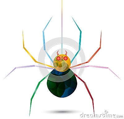 Colorful spider hanging from a web (vector) Stock Photo