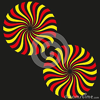 Colorful spiral design. Abstract circular pattern. Dynamic swirl vector. Red and yellow elements. Vector Illustration