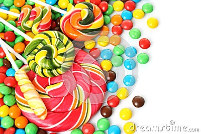 Colorful spiral lollipop with chocolate coated candy Stock Photo