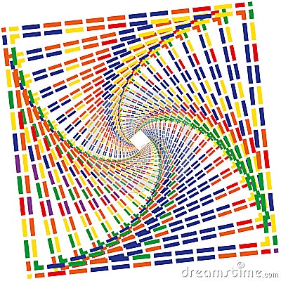 Colorful spiral pattern. Geometric swirl design. Abstract dynamic illusion. Optical square effect. Vector Illustration
