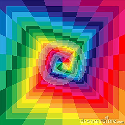 Colorful Spirals of the Rectangles Expanding from the Center. Optical Illusion of Perspective. Vector Illustration