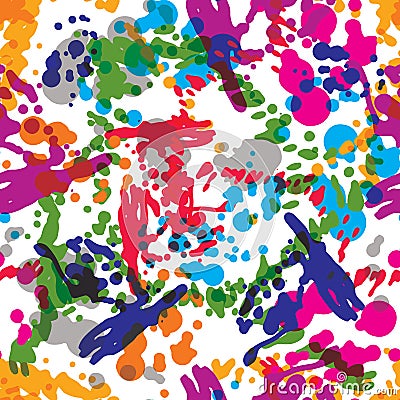 Colorful splattered web design repeat pattern, art ink blob, daub paintbrush drawing. Bright graffiti seamless background, eps8. Vector Illustration